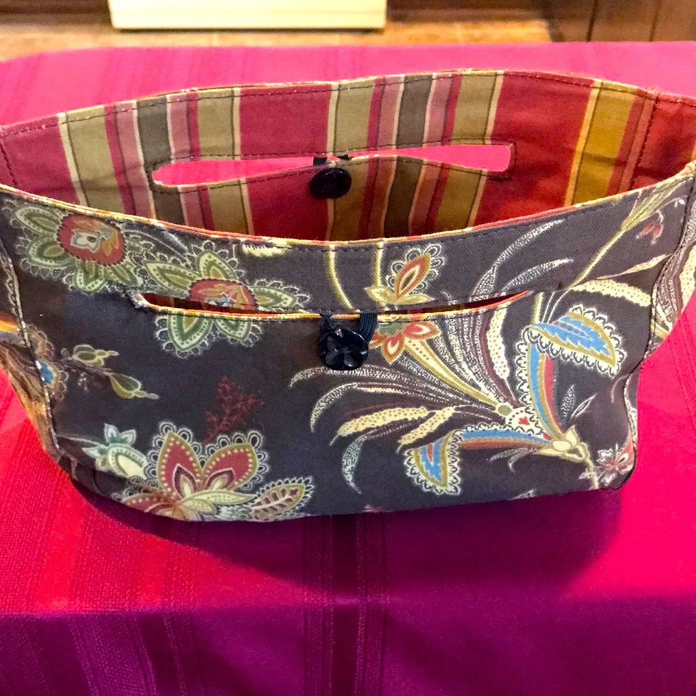 Luvali convertible canvas handbag - paisley & striped designs, flower buttons.